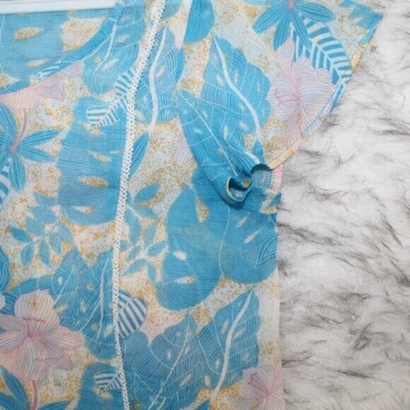 Modcloth Blue Floral Ruffle Blouse Size Small - Picture 9 of 9